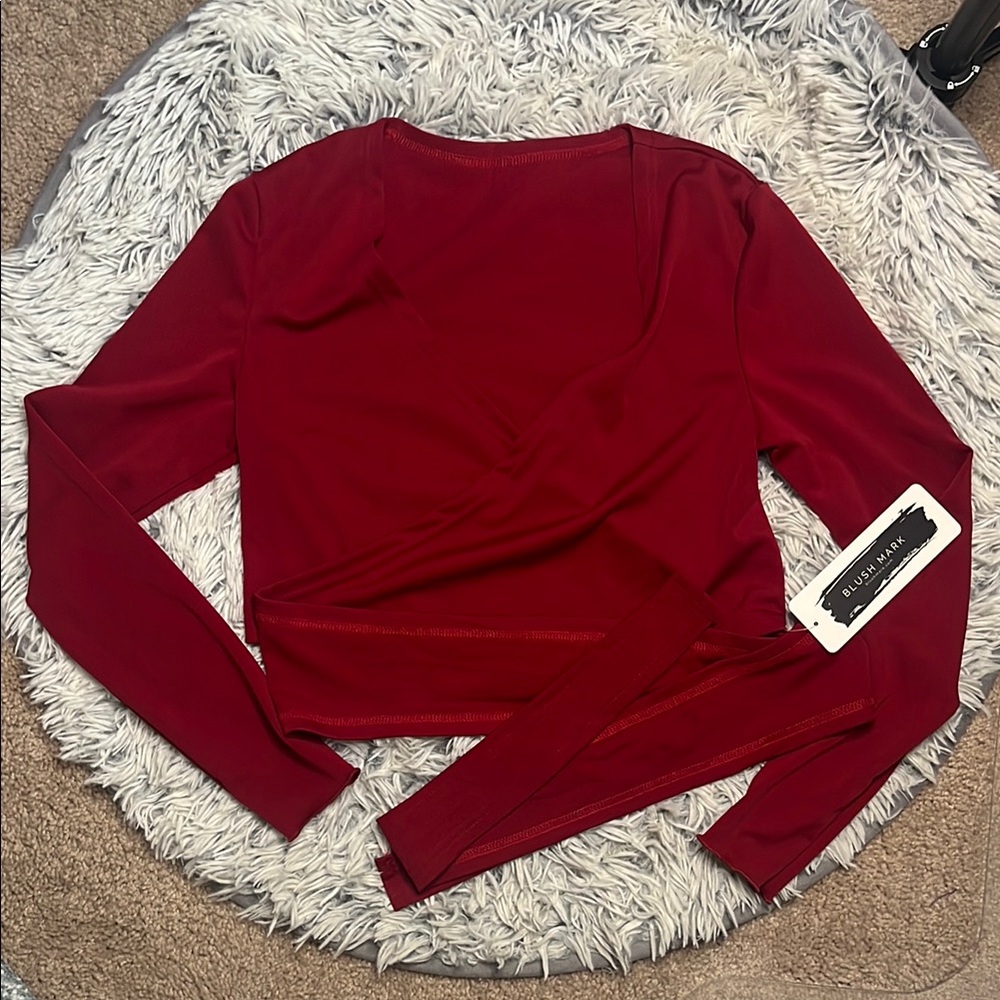 Elegant Red Long Sleeve Wrap Top